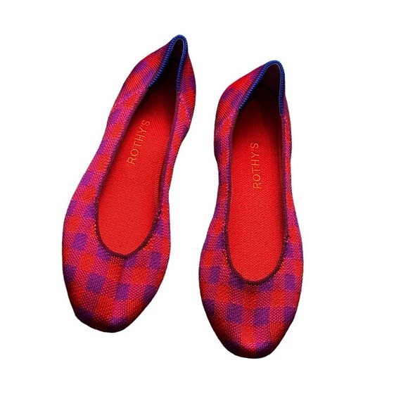 Rothy's The Square Pomegranate Gingham Ballet Flat Size W9.5 NWOB - Picture 4 of 9